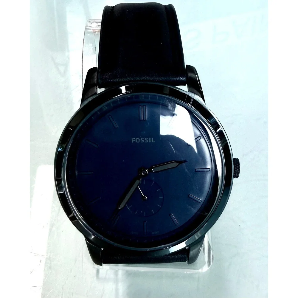 Fossil The Minimalist Mono FS5448 Mens Blue Dial Black Leather Watch 44mm